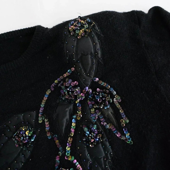 Vintage Black with Beaded Floral Knit Crewneck Sweater - Picture 10 of 12